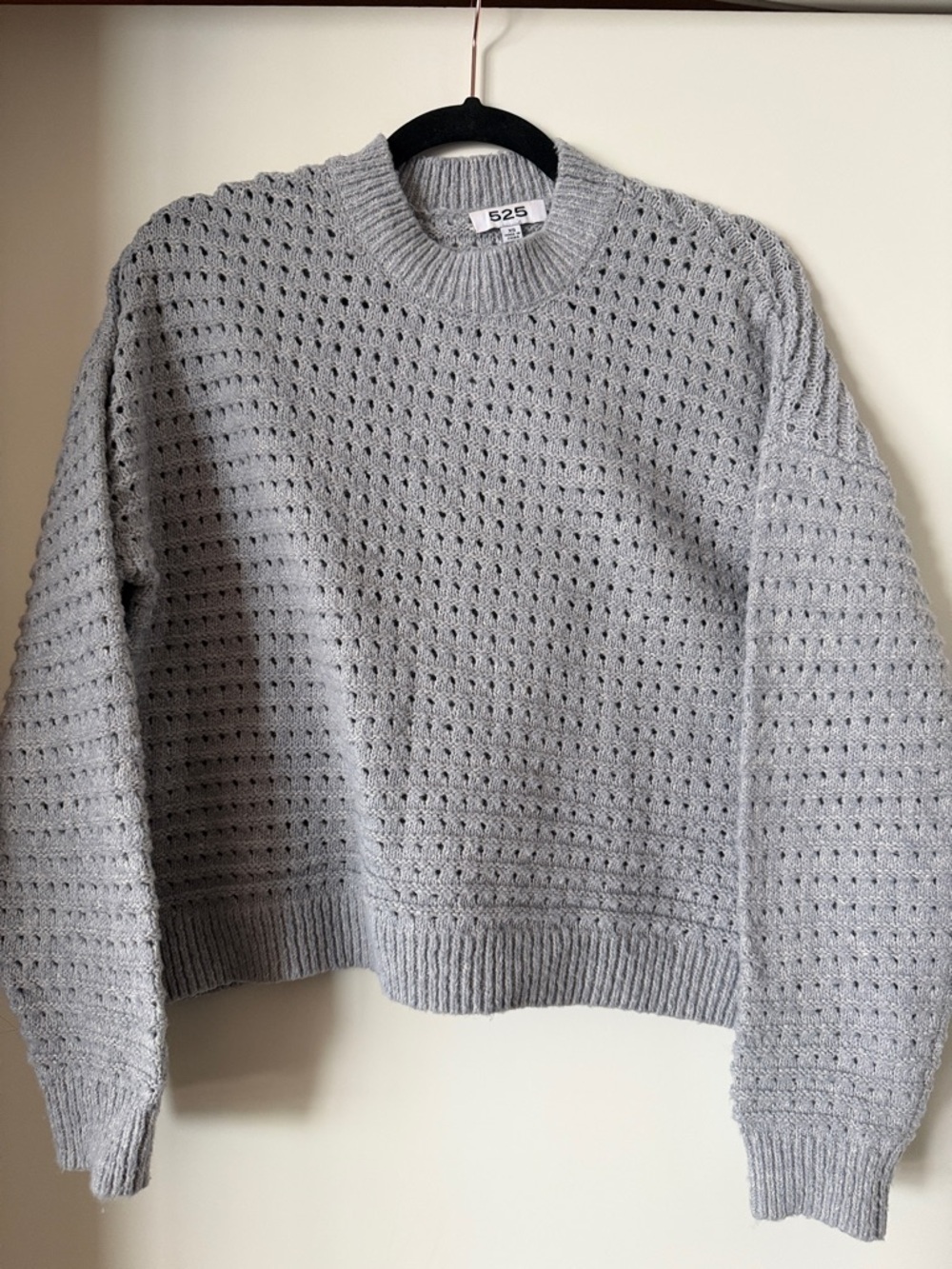 525 America Light Gray Open-Weave Crewneck Sweater